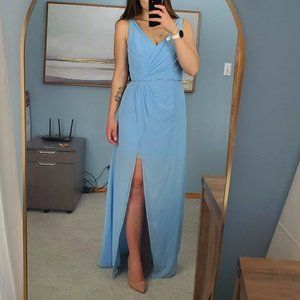 Alfred Angelo Chiffon Light Blue Bridesmaid or Grad Dress with Sequin Belt Sz 8